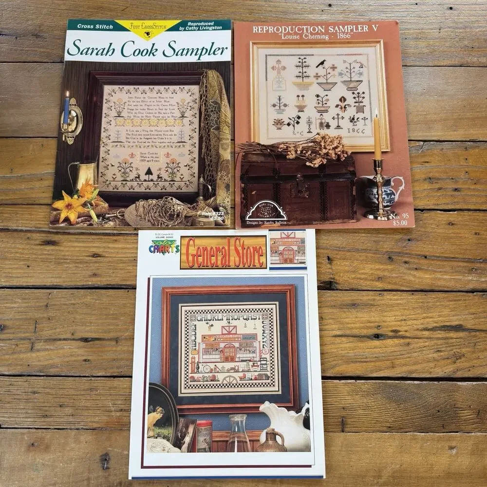 Vintage Cross Stitch Sampler Pattern Lot Primitive Reproduction Sarah Cook 1866